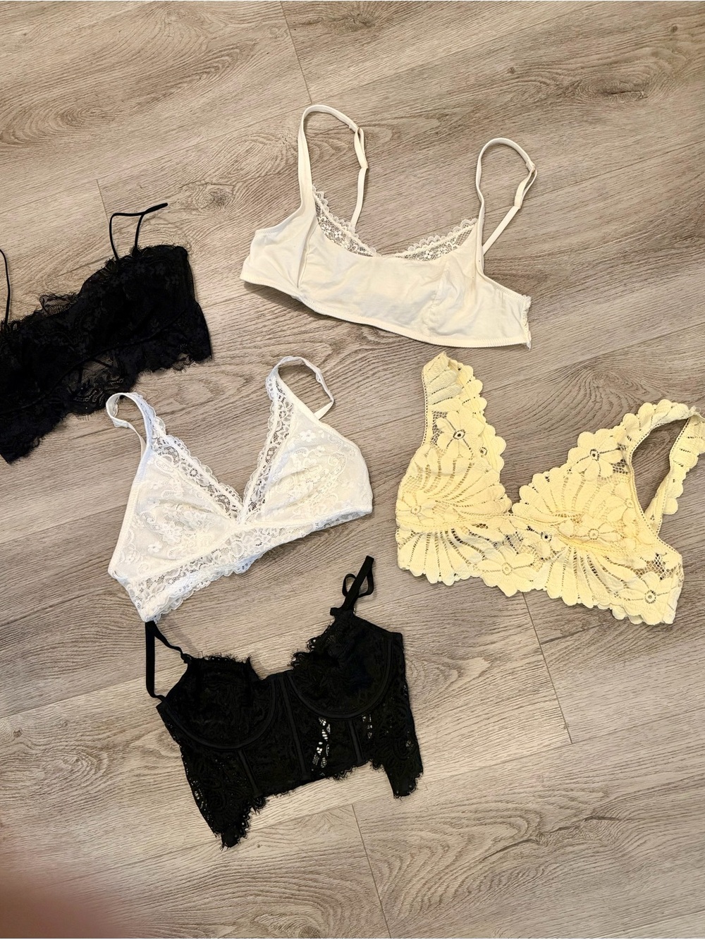 Free People Lace Bralette Set in White, Black & Yellow